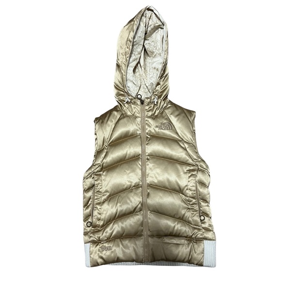 North Face Gold Puffer Hooded Vest Xs 